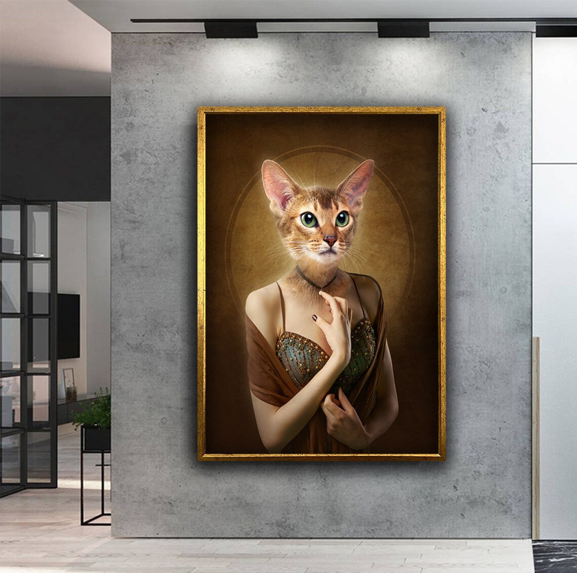 Cat Headed Woman Royal Portrait Vintage Pet Elegant Dress Art Poster