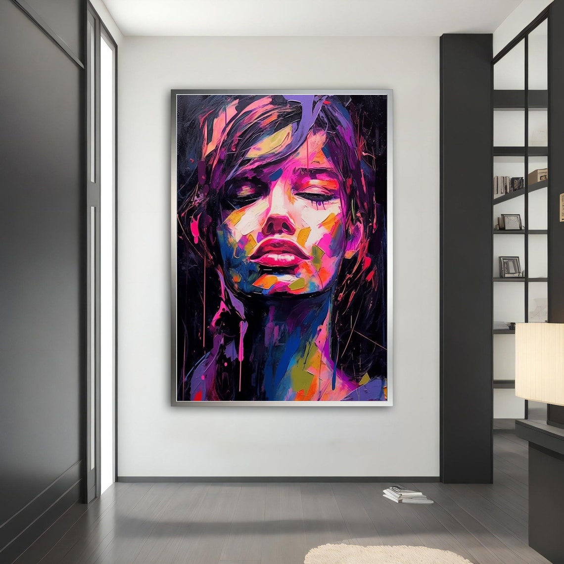 Colorful Neon Woman Portrait Abstract Paint Splash Art Poster - Image 5