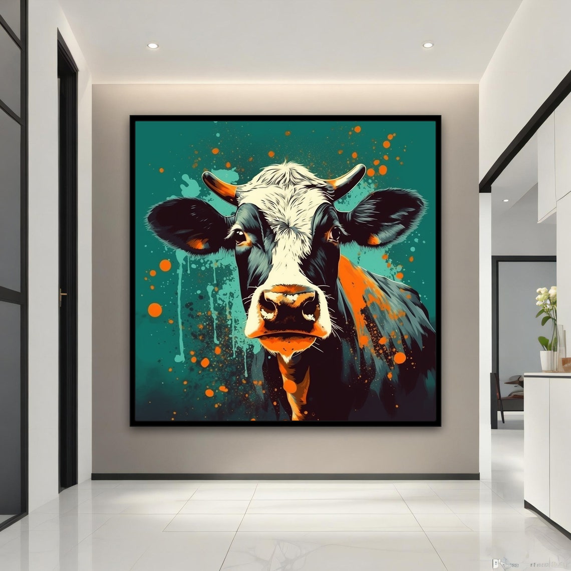 Cow Painting Colorful Cow Wall Art Modern Cow Poster Cow Print Animal Office Art Farmhouse For Gifts - Image 2