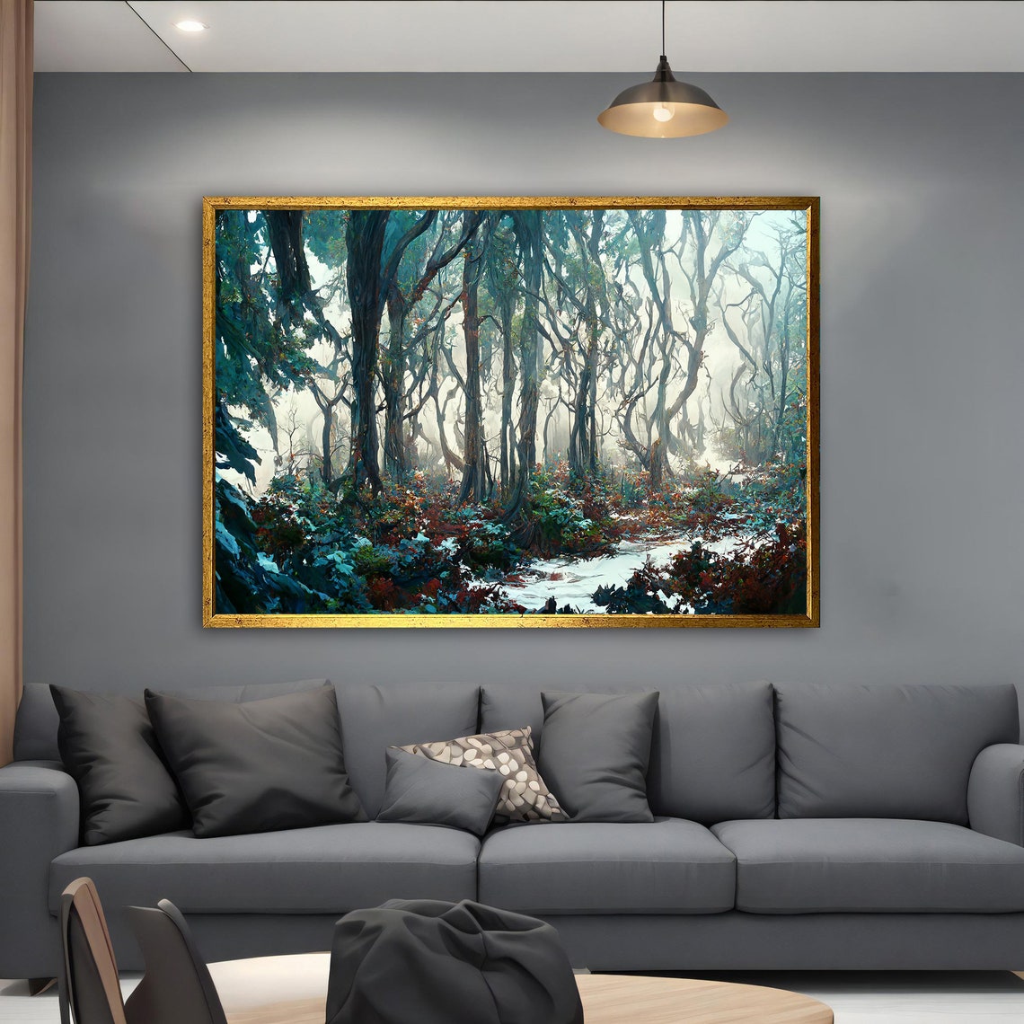 Foggy Forest Stream Misty Trees Nature Landscape Painting Poster - Image 5
