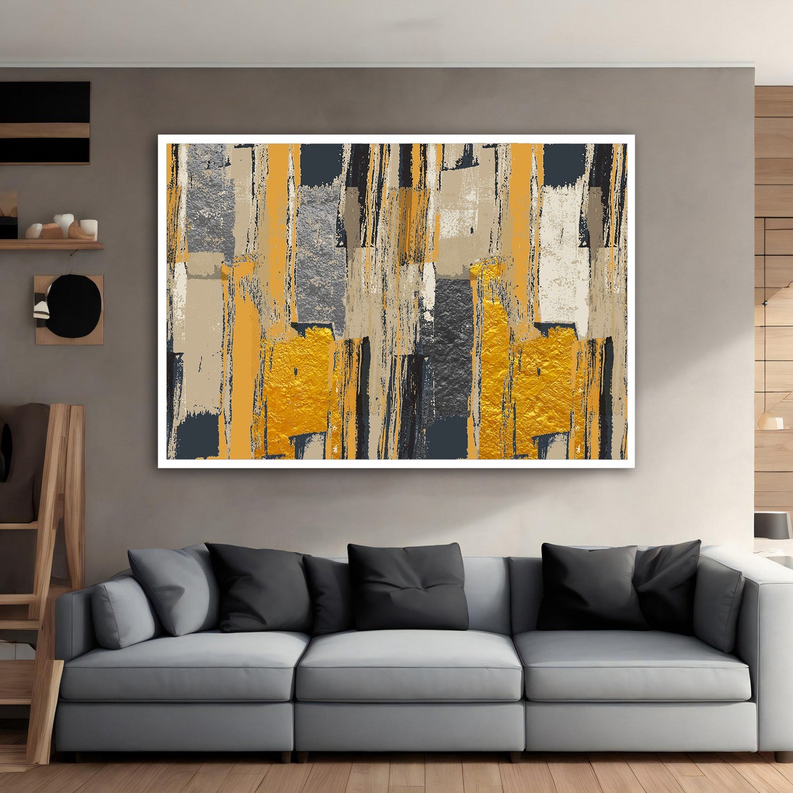 Black Gold Abstract Textured Stripes Modern Luxury Wall Art Print