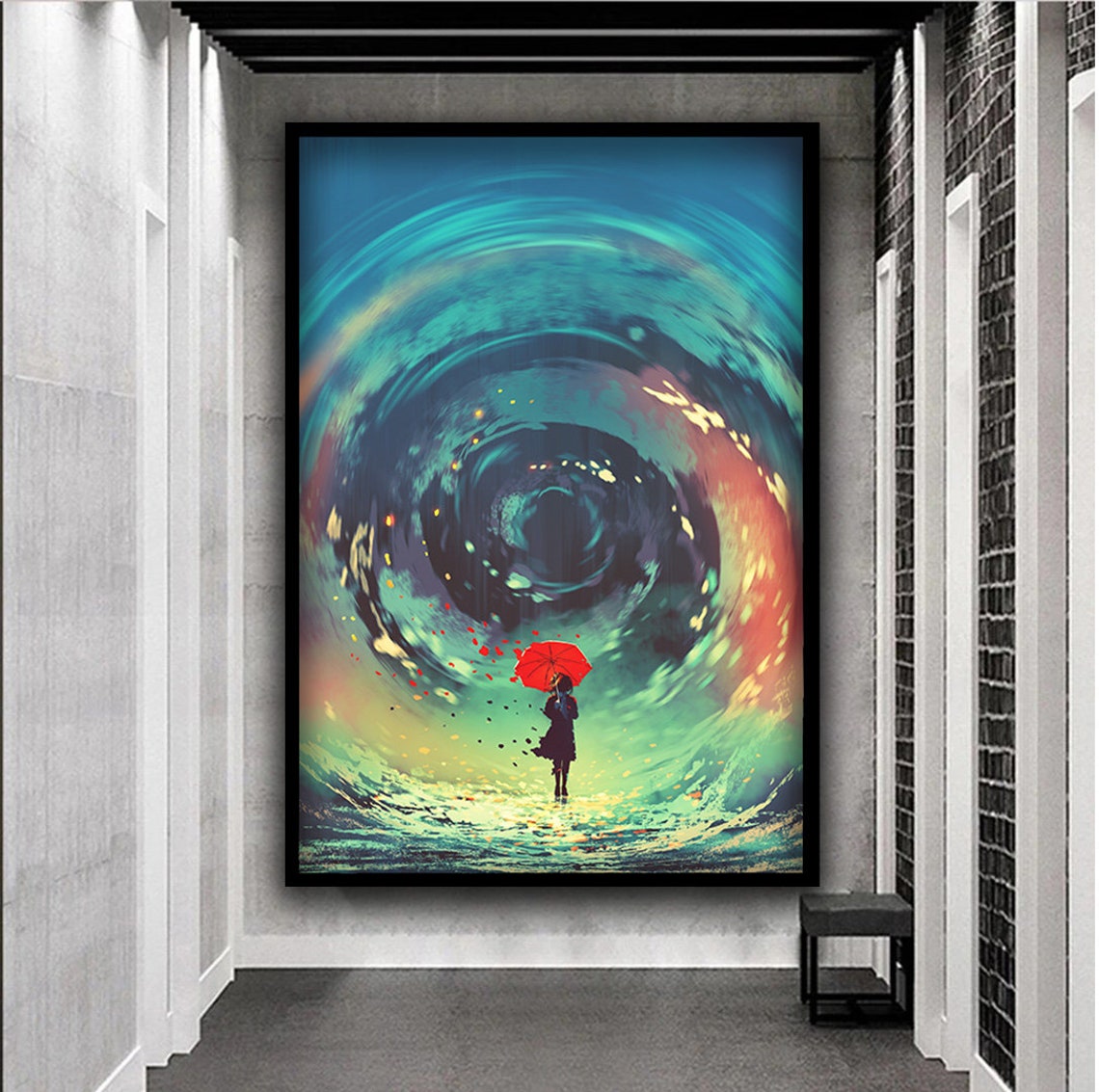 Girl With Red Umbrella Art Fantasy Sky And Girl Wall Art Anime Girl Print Surreal Woman Painting Surreal Wall Decor