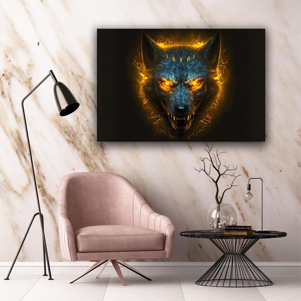 Fierce Wolf Fire Eyes Dark Fantasy Predator Spirit Animal Wall Art Poster - Image 2