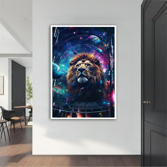 Cosmic Lion Galaxy Planets Nebula Stars Space Fantasy Animal Art Poster
