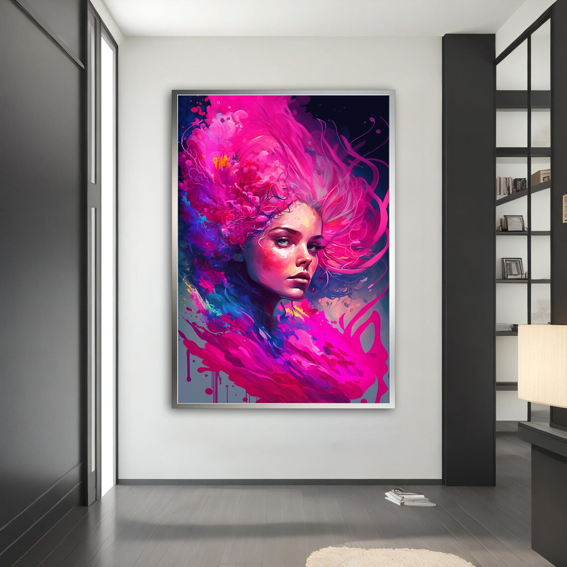 Neon Pink Paint Swirl Woman Portrait Bold Colorful Abstract Art Poster - Image 5