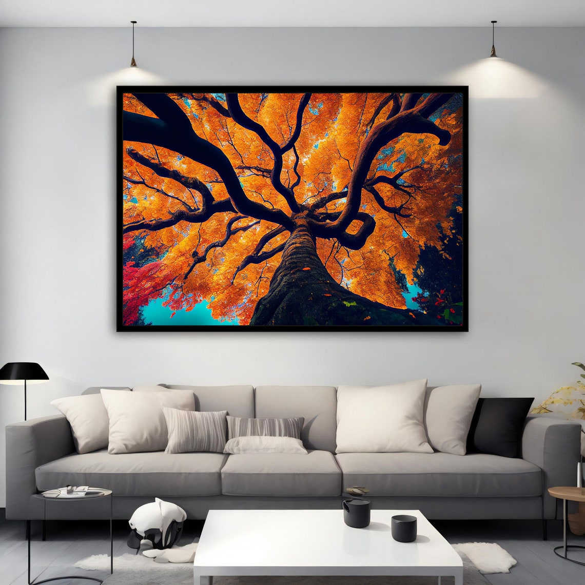 Giant Orange Autumn Tree Branches Low Angle Nature Art Poster