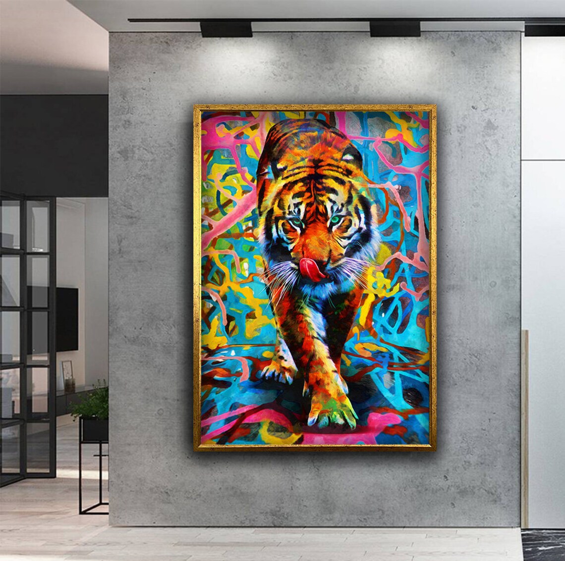 Colorful Tiger Walking Neon Psychedelic Background Pop Art Animal Poster - Image 5