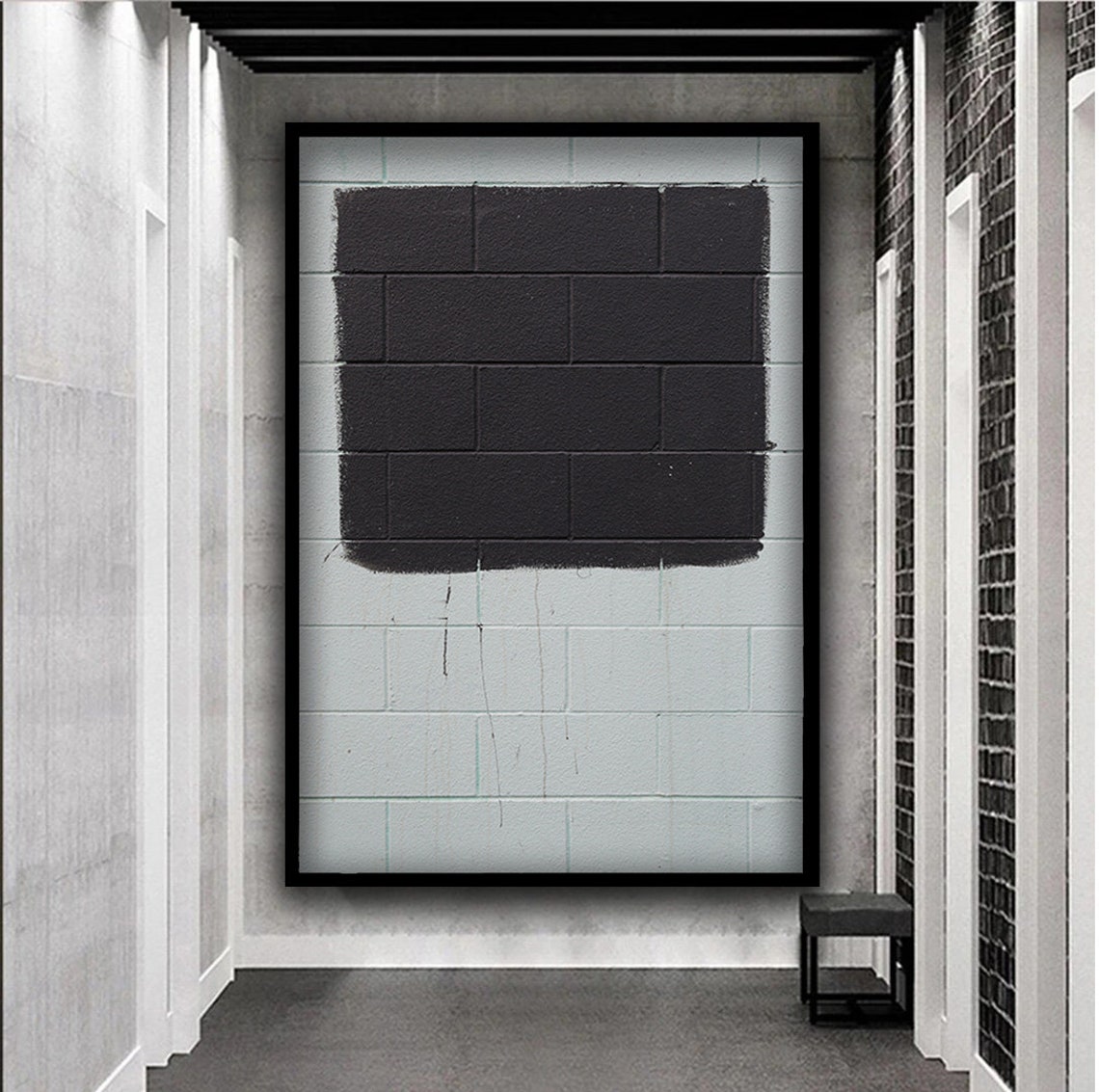 Black Paint on White Brick Wall Monochrome Abstract Art Poster - Image 4