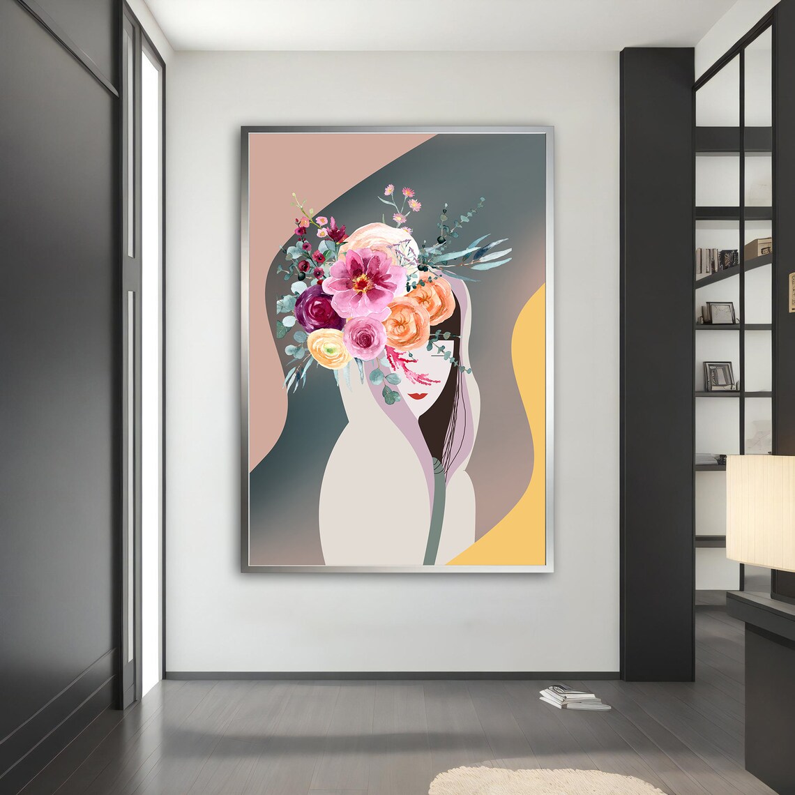 Faceless Woman Flower Bouquet Head Pastel Surreal Portrait Wall Art - Image 3