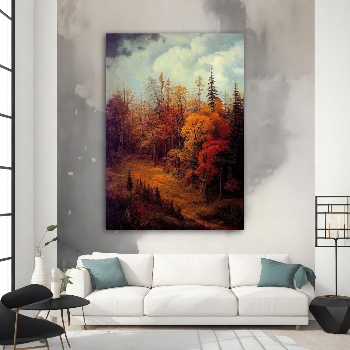 Autumn Forest Golden Foliage Red Orange Trees Landscape Wall Art - Image 2