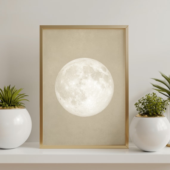 Beige Moon Phases Art Print, Minimal Celestial Decor