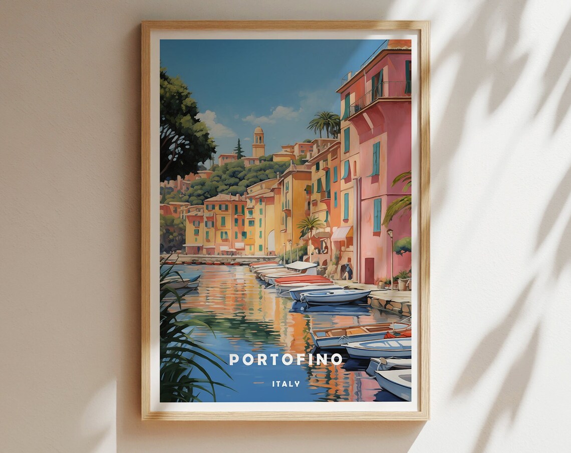 Portofino Italy Colorful Harbor Boats Waterfront Travel Poster