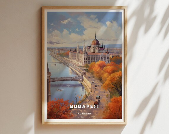Budapest Hungary Parliament Building Autumn Danube Travel Poster