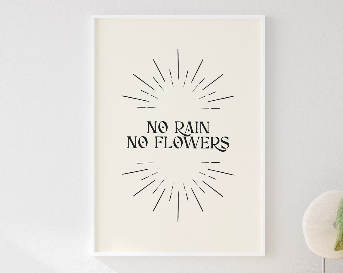 No Rain No Flowers Sunburst Minimalist Inspirational Quote Art Poster - Image 2