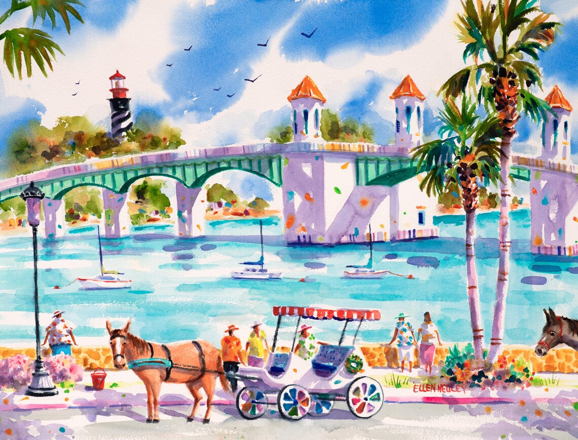 St. Augustine Bridge of Lions with a Horse Drawn Carriage Poster