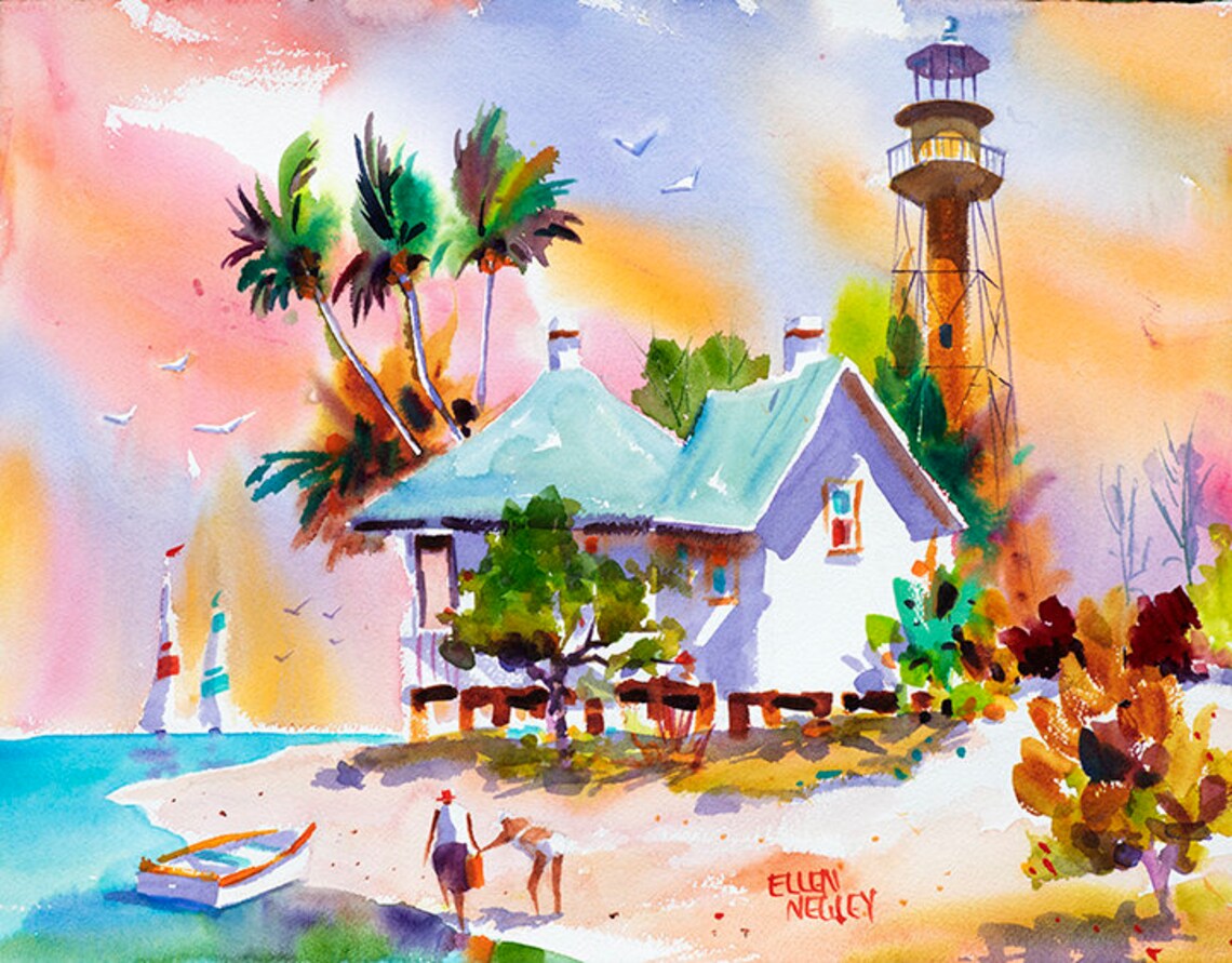 Sanibel Florida, Ellen Negley Watercolor Travel Poster