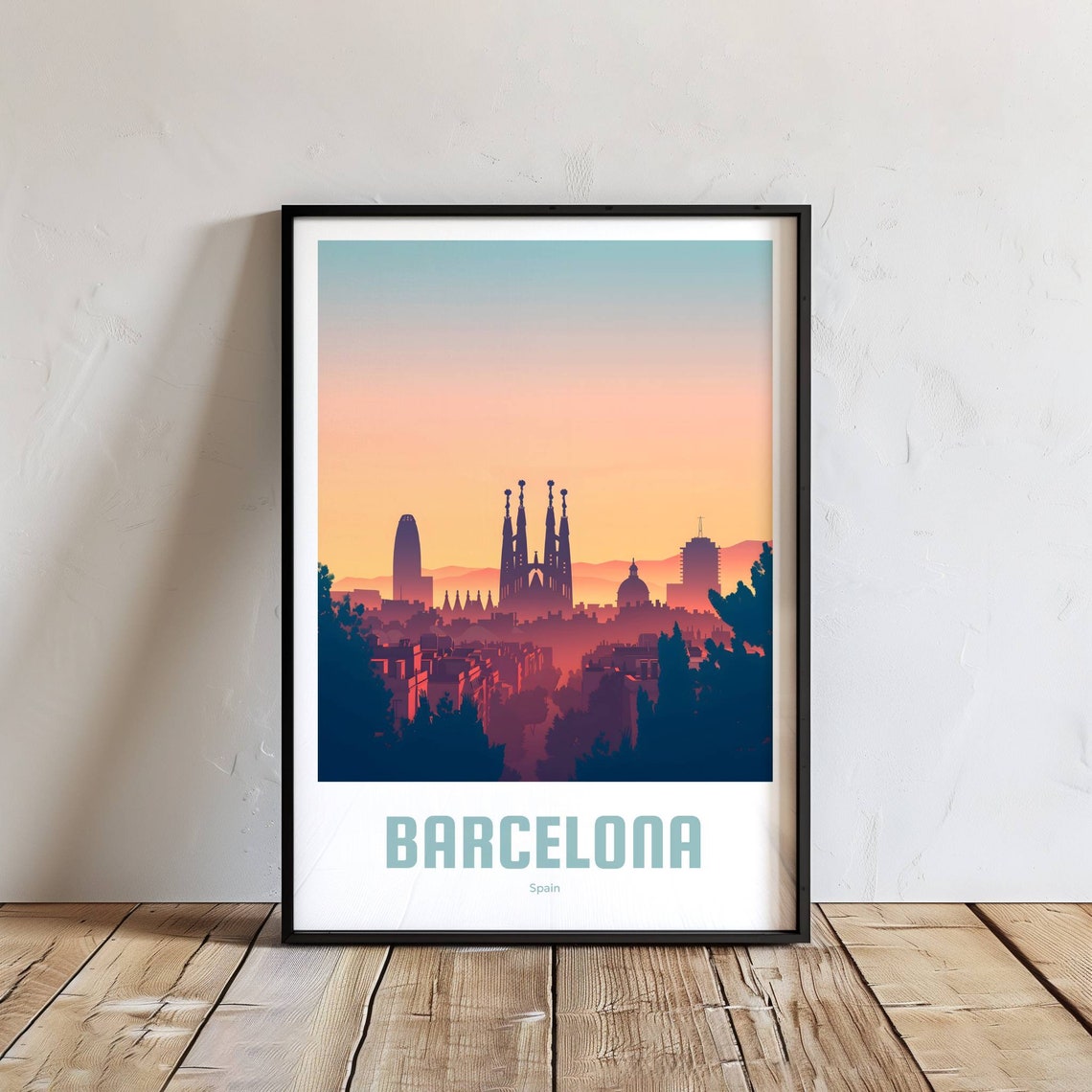 Barcelona Sagrada Familia Sunset Skyline Vintage Travel Poster - Image 2