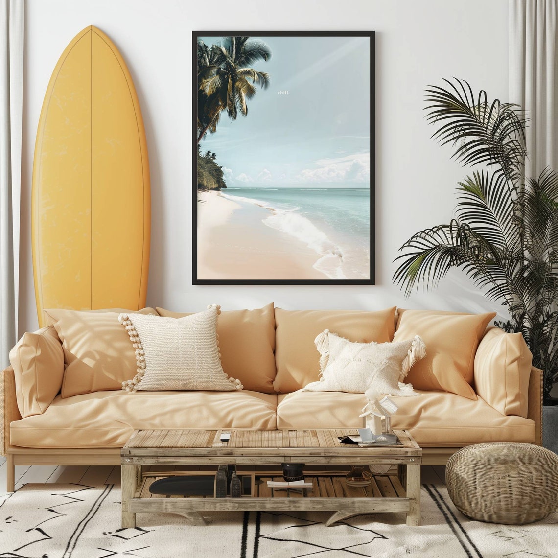 Tropical Beach Palm Trees Chill Quote Minimalist Photo Poster - Image 3