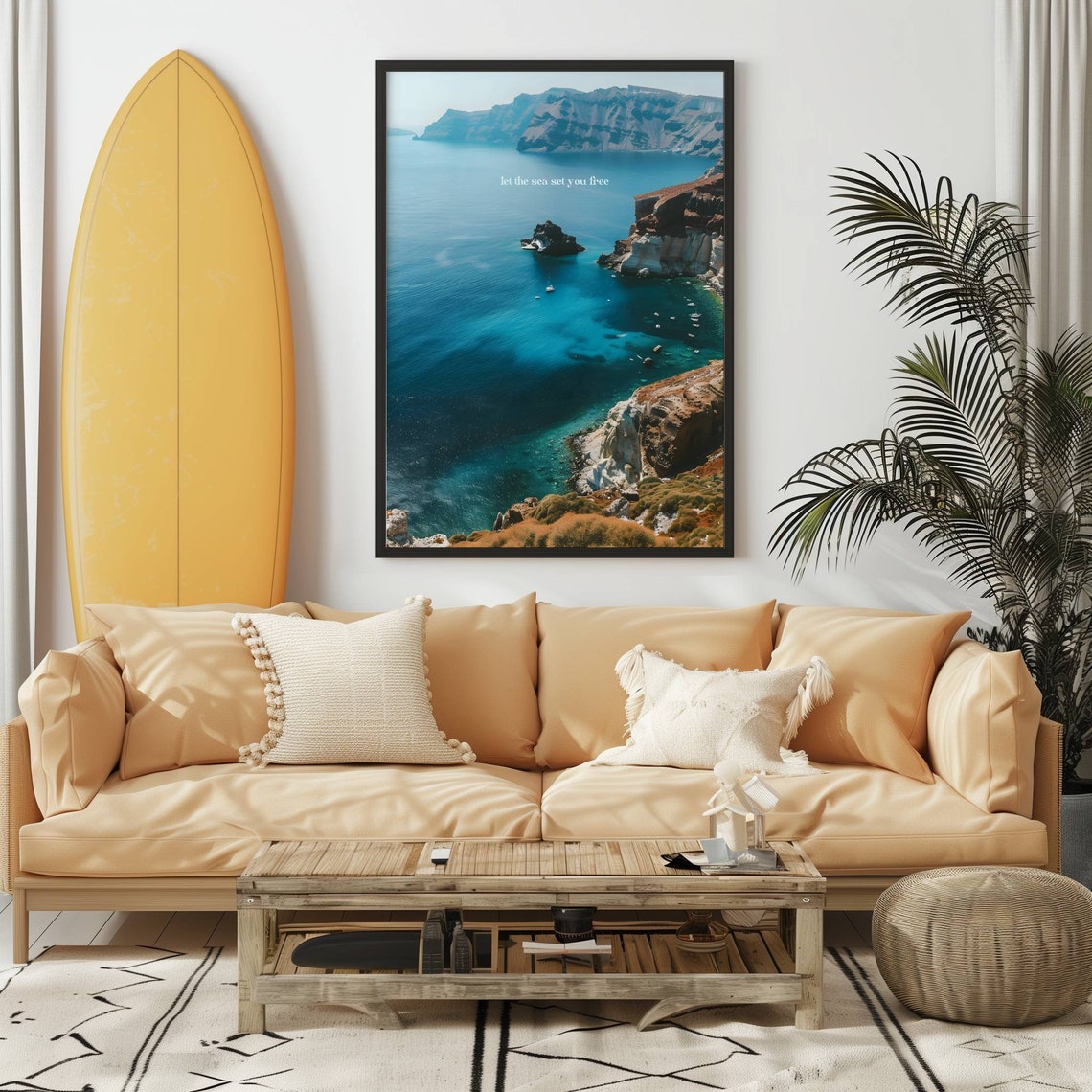 Let the Sea Set You Free Blue Cliff Coast Uplifting Quote Poster - Image 3