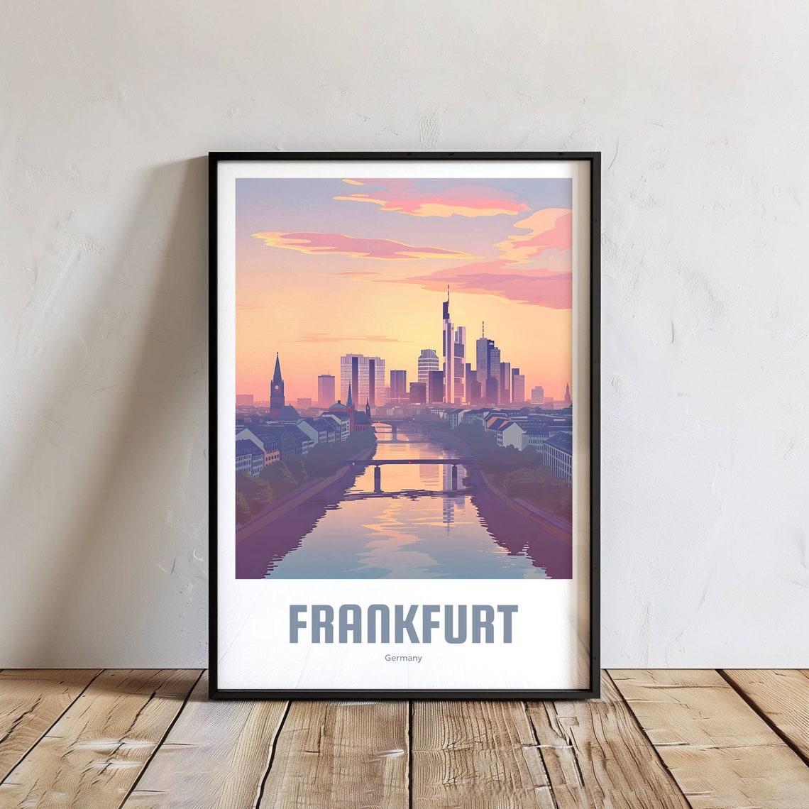 Frankfurt Germany Main River Skyline Sunset Vintage Travel Poster - Image 2