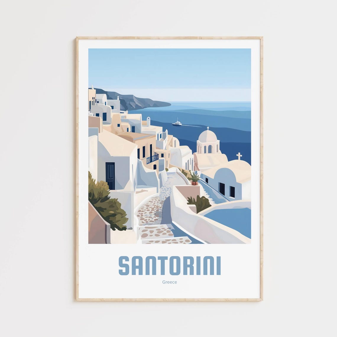Santorini Greece Oia White and Blue Caldera View Travel Poster