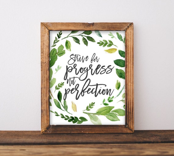 Wall Art Strive For Progress Not Perfection Boho Farmhouse Sign Inspirational Quote Diy Decor Workout Gym Greenery