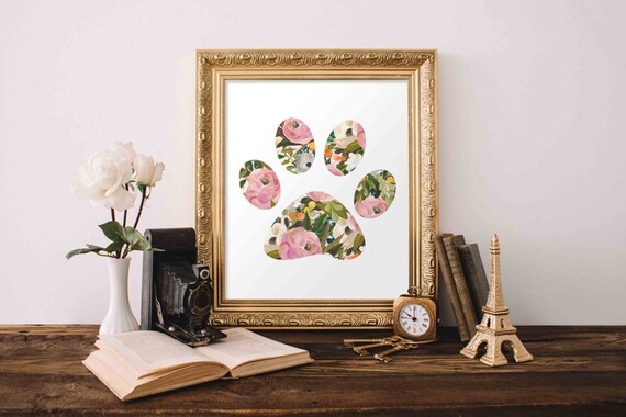 Floral Watercolor Paw Pet Lover Dog Cat Home Decor Art Poster