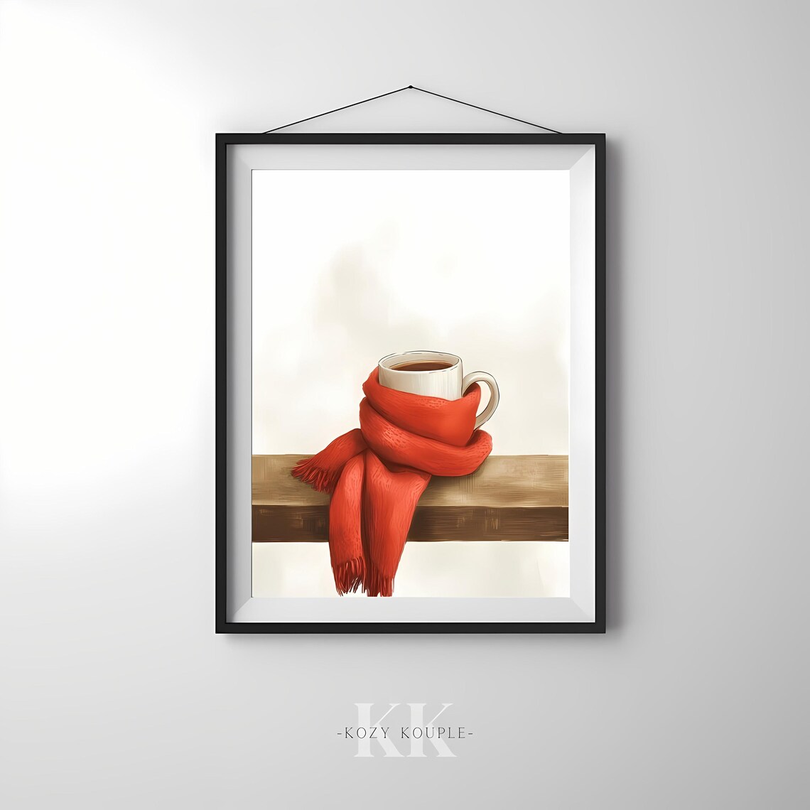 Steaming Hot Coffee Mug Wrapped in Red Scarf Cozy Winter Wall Art - Image 2