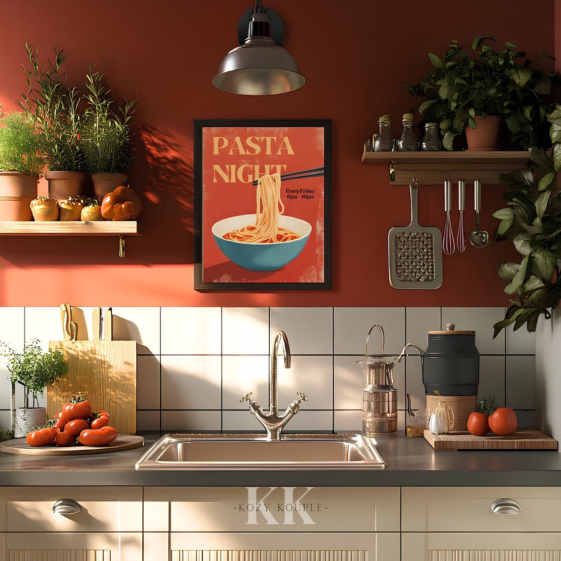 Pasta Night Every Friday Evening Retro Spaghetti Kitchen Poster - Image 4