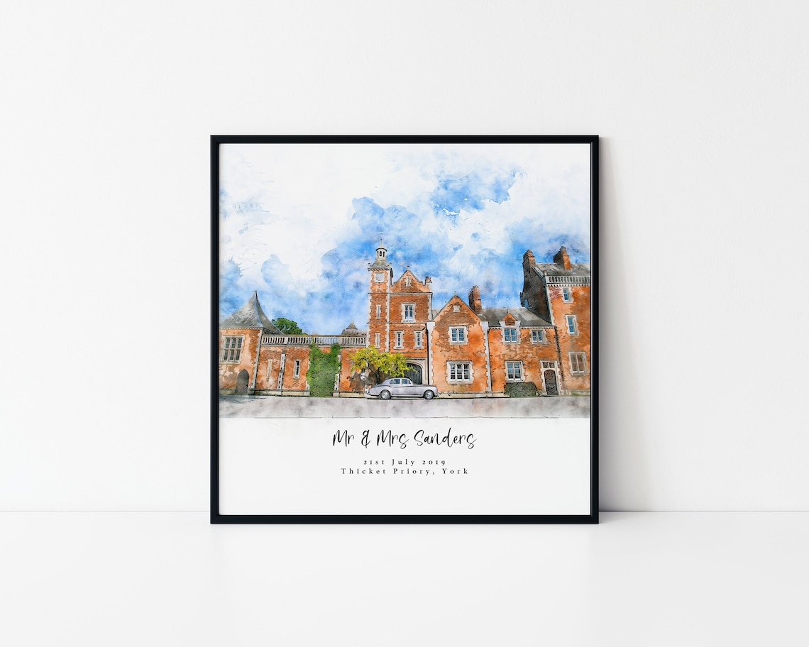 Bespoke Wedding Venue Portrait Watercolour Sketch Print