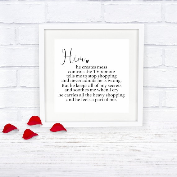 Him Poem Loving Message For Him Romantic Couples Gift Wall Poster