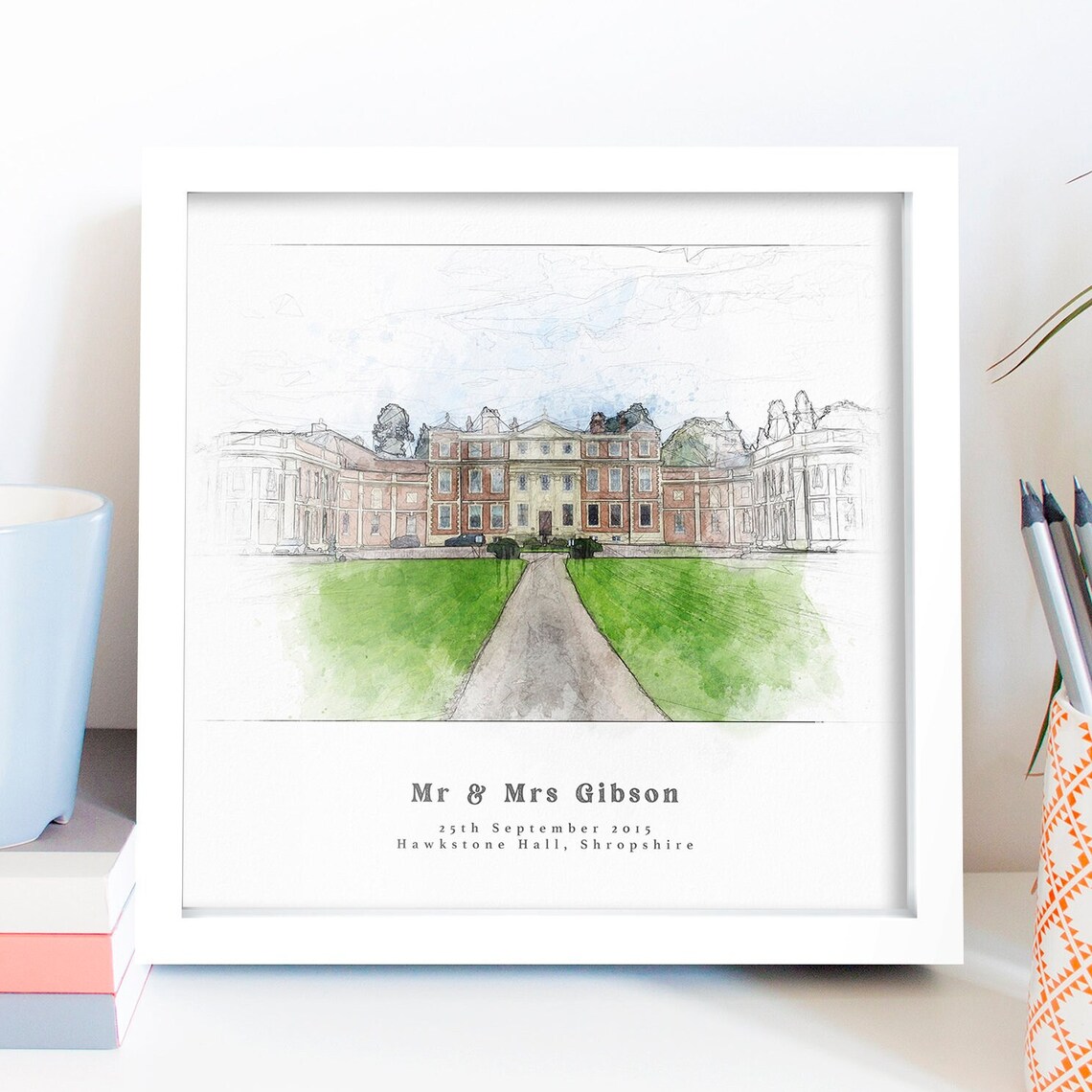Wedding Venue Portrait Watercolour Sketch Poster