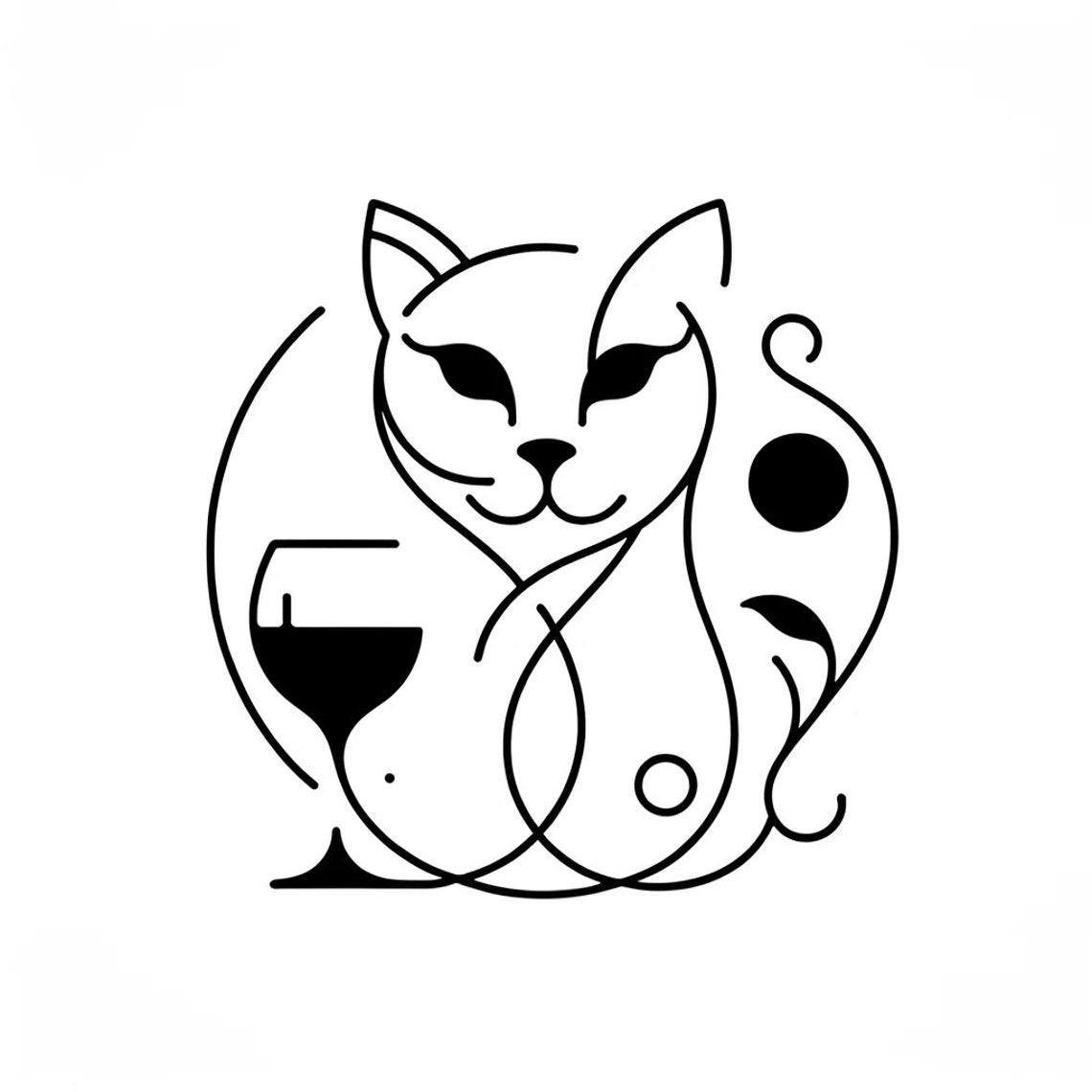Funny Cat Holding Wine Glass Whimsical Line Art Wine Gift Poster