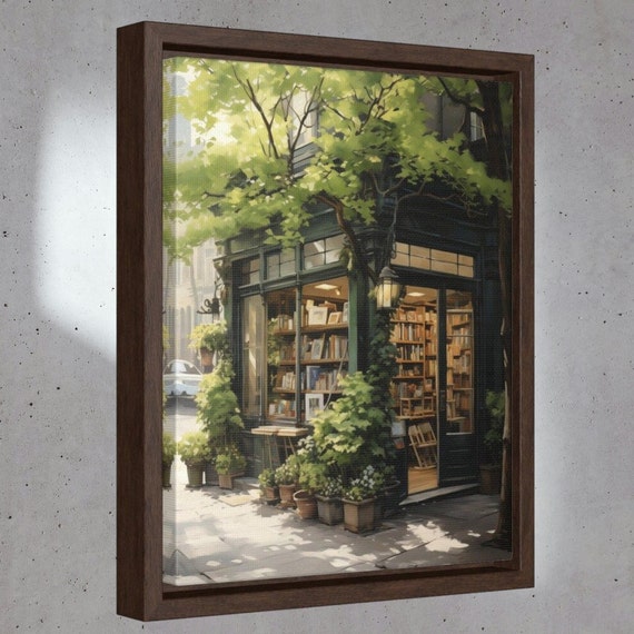 Framed Gallery Green Vintage Book Store Wallart Book Shop Print Book Lovers Gift Reading Gift Book Lovers Art Library Art