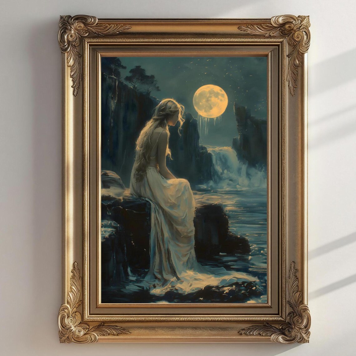 Selene And Full Moon, Dark Academia Gothic Art Print