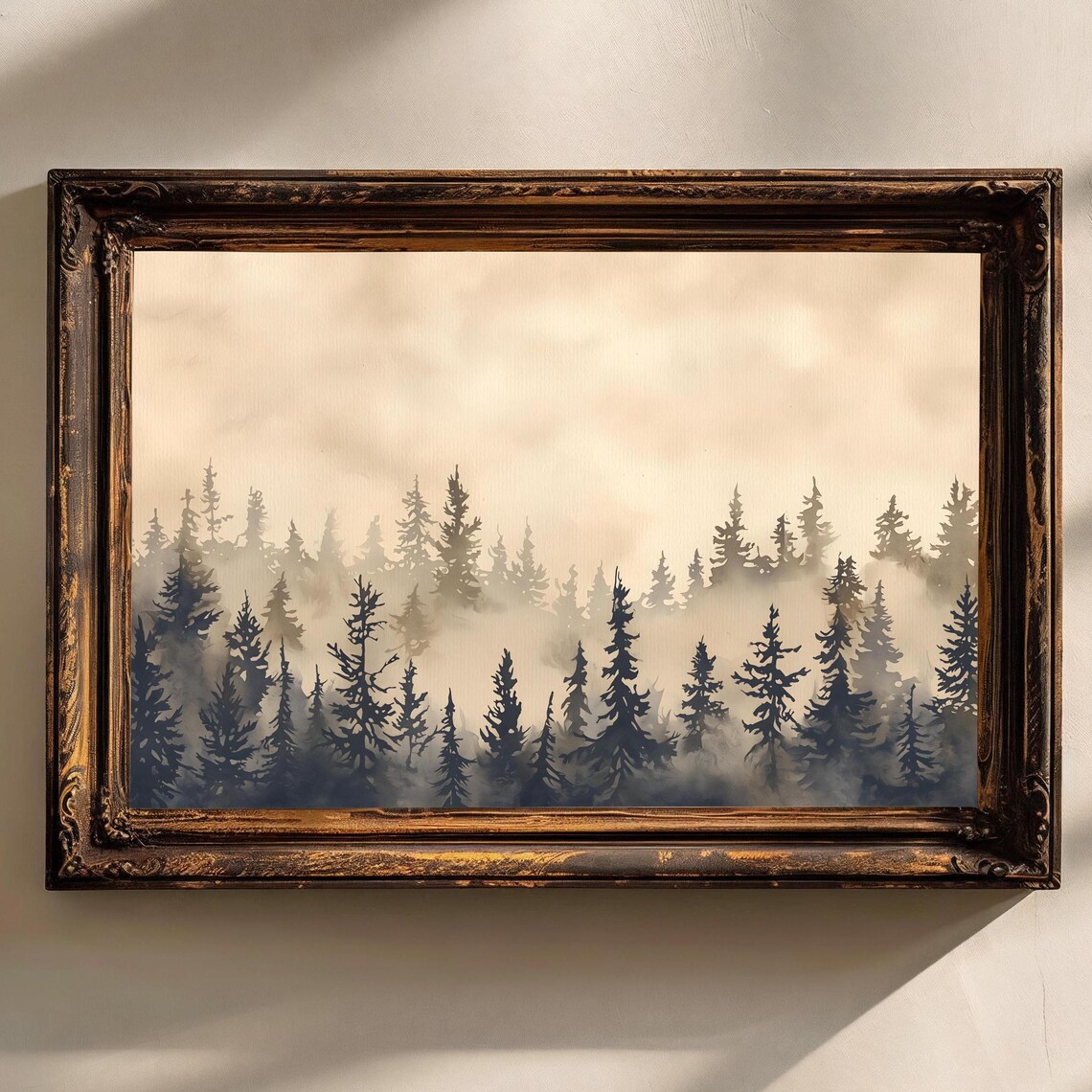 Vintage Pine Tree Forest, Moody Winter Landscape - Image 3