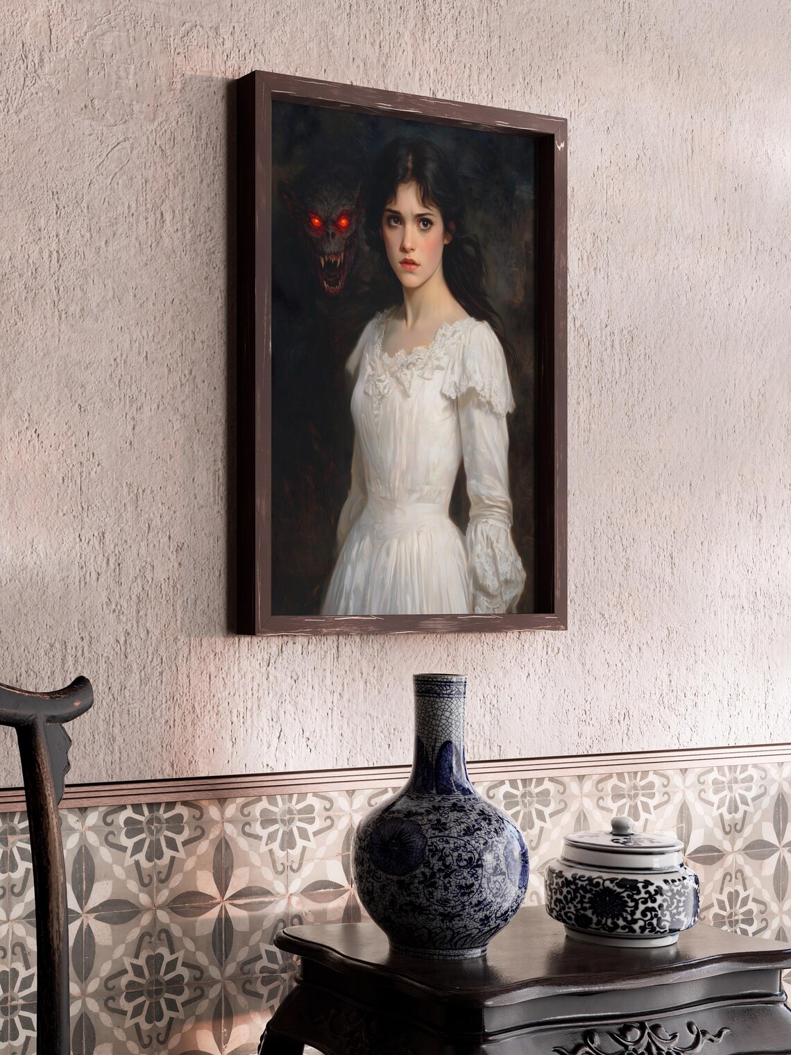 Haunted Victorian Woman In White Dress With Demon Dark Gothic Poster - Image 2