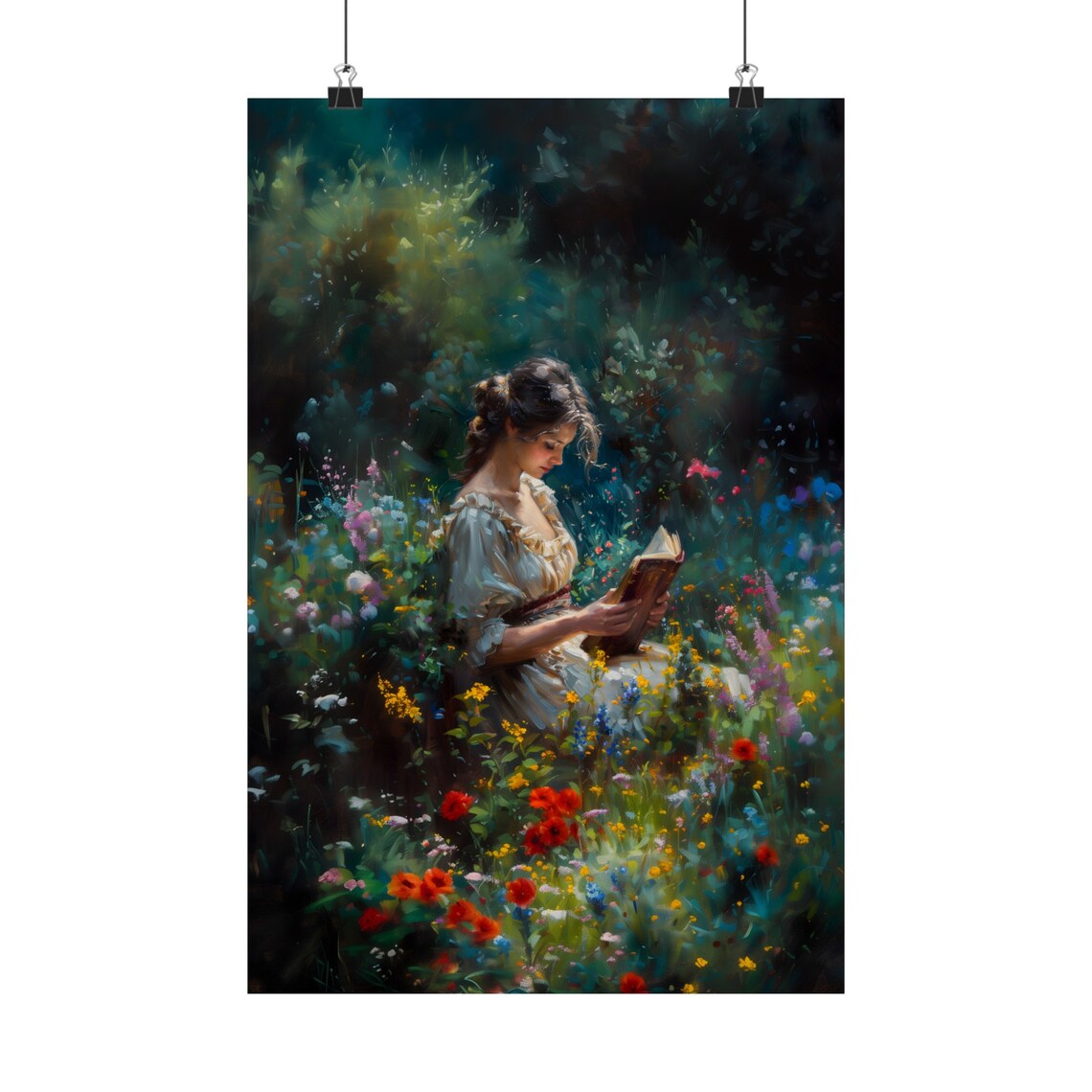 Bookish Victorian Woman Reading, Dark Academia Print - Image 2