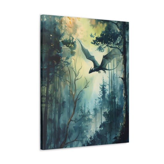 Gallery Wrap Forest Dragon Watercolor Art Fantasy Art Forest And A Dragon Fantasy Painting Watercolor Dark Academia