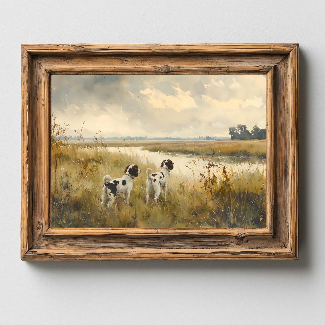 Two Spaniel Dogs Hunting Field Marsh Moody Vintage Painting Poster - Image 2