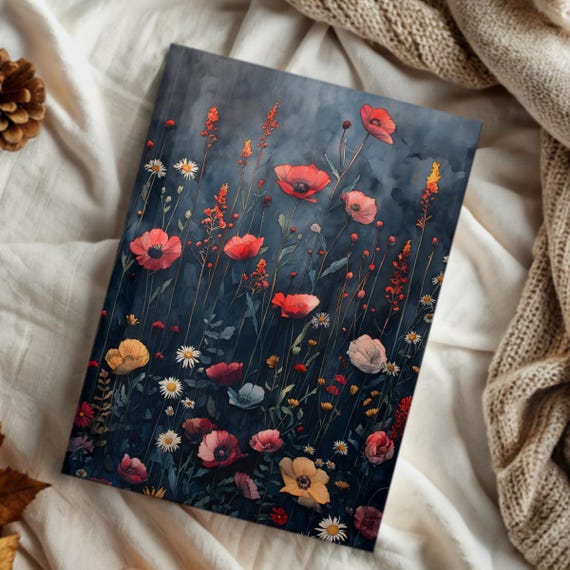 Dark Floral Dark Academia Aesthetic Notebook Hardcover Journal Dark Decor Aesthetic Dark Cottagecore Gothic Flowers Notebook Gift Journal