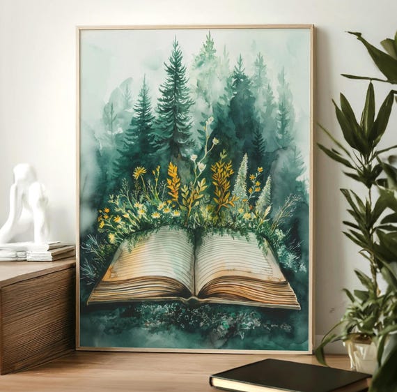 Dark Academia Decor Moody Bookish Wall Art Stack Of Books Print Victorian Decor Dark Academia Decor Forest Print Library Goblincore