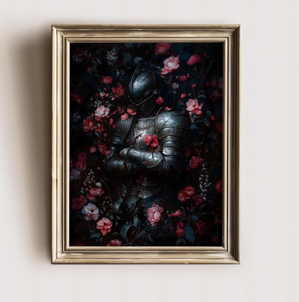 Medieval Knight Floral Art Print, Dark Academia - Image 3
