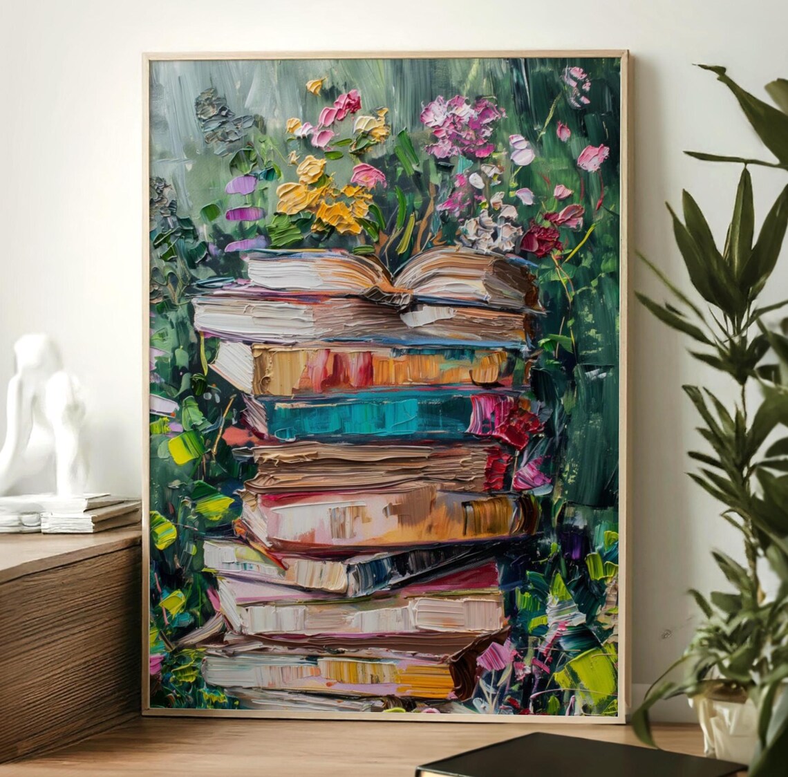 Bookish Abstract Stack of Books, Preppy Poster