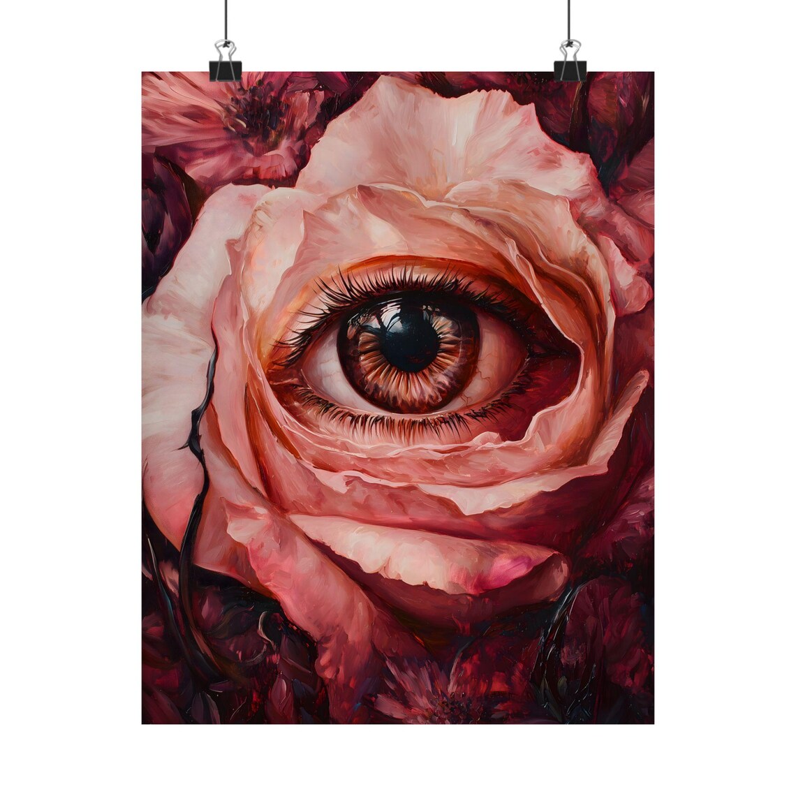 Pink Rose With Human Eye Surreal All Seeing Eye Floral Whimsigoth Poster - Image 2