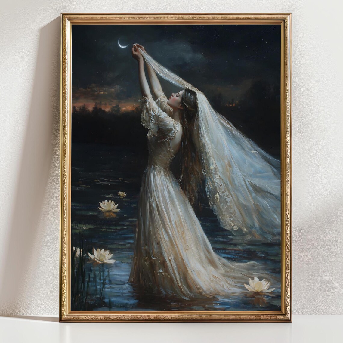 Ophelia Dark Academia Lake Goth Victorian Art Print