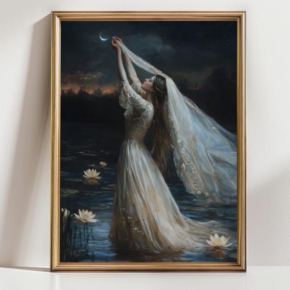 Ophelia Dark Academia Lake Goth Victorian Art Print