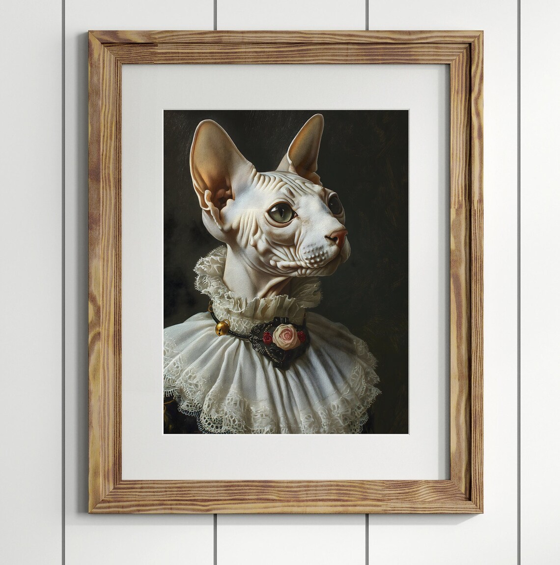 Regal Sphynx Cat Victorian Portrait Lace Collar Aristocratic Cat Poster - Image 2
