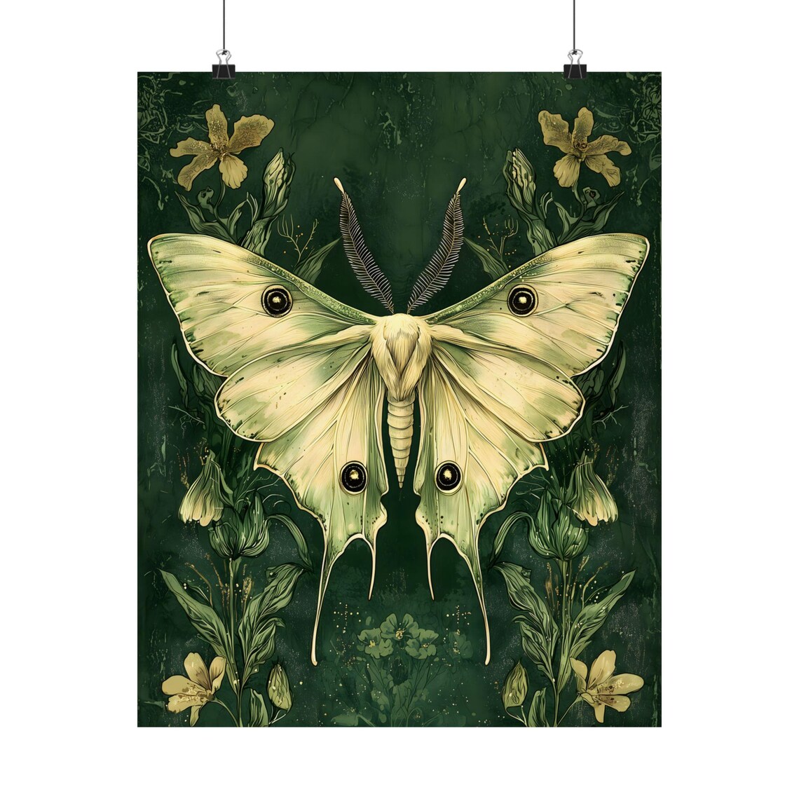 Luna Moth, Dark Vintage Goth Botanical Art Print - Image 2