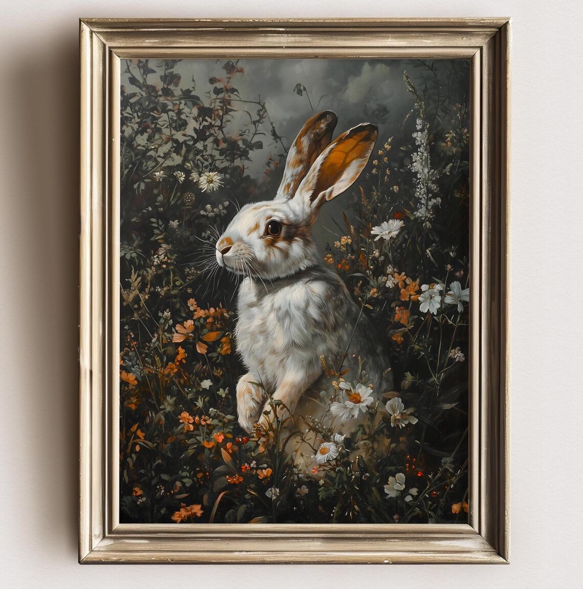 Cottagecore Rabbit Painting, Vintage Dark Academia Art Print